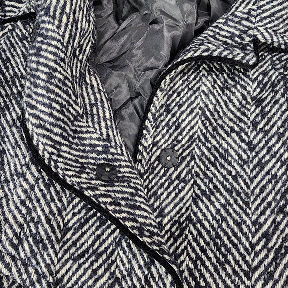 Hawke & Co Women's Size 14 Black White Herringbone Wool Blend Snap Jacket Coat - Picture 9 of 13